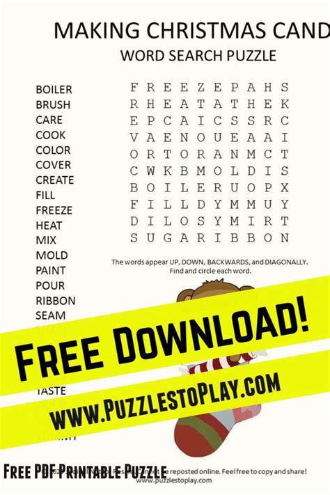 Making Christmas Candy Word Search Puzzle Free Printable Puzzles