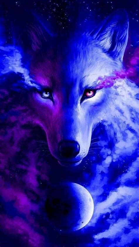 Blue And Purple Wolves 640x1137 Wallpaper