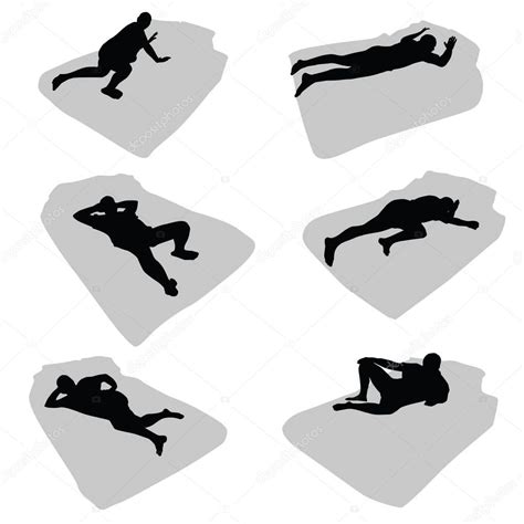 Man Silhouette Relax In Various Poses On Bed Illustration — Stock