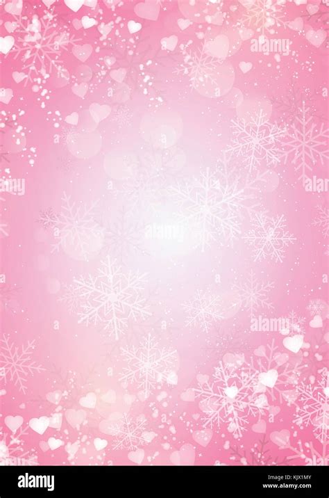 The Gradient Pink Background With Snow Snowflake And Hearts Border