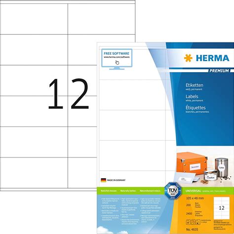 Herma Self Adhesive Multi Purpose Labels 12 Labels Per A4