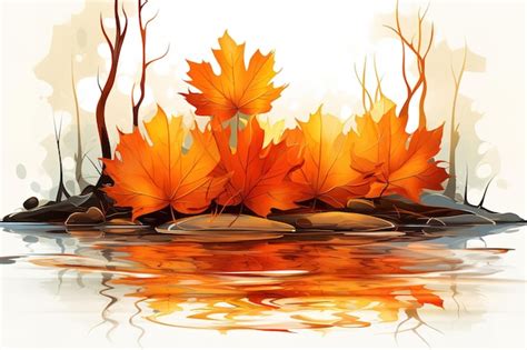 Premium Vector Red Autumn Leaves Reflecting In The Water