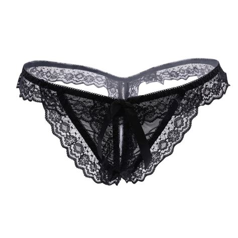 Women Lace Bow Open Crotch Sexy Panties Thongs And G Strings Underwear