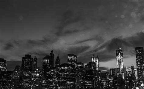 Hd Wallpaper New York City Black And White At Night Lighted Cityscape