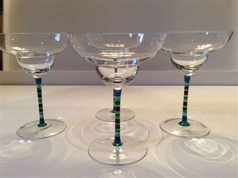 Sold Crate And Barrel Caprice Margarita Glasses With Multicolored Painted Stems Retired Four