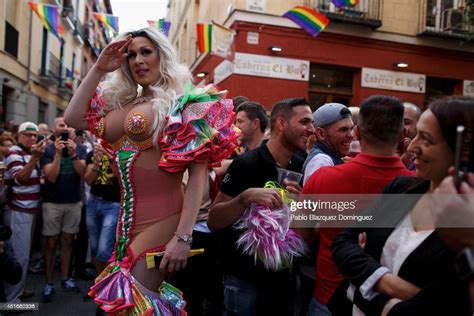 a drag queen attends the the annual high heel race during madrid gay news photo getty images