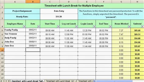 Excel Timesheet Formula With Lunch Break Bank2home Com