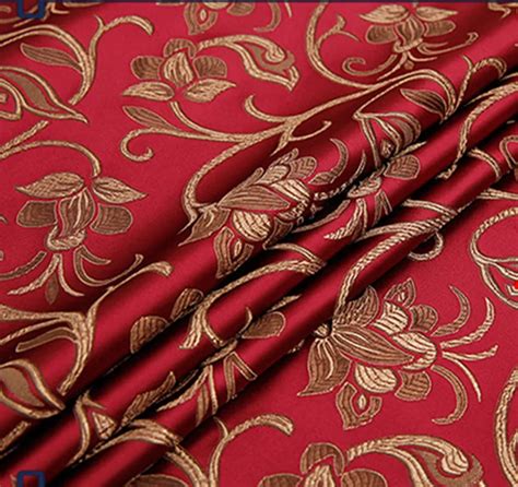 Red Retro Floral Brocade Fabric Damask Jacquard Apparel Costume Upholstery Furnishing Crafts