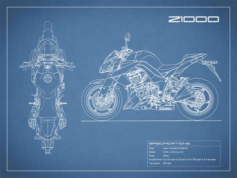 Blueprint Of A Z1000 Motorcycle Photograph By Mark Rogan