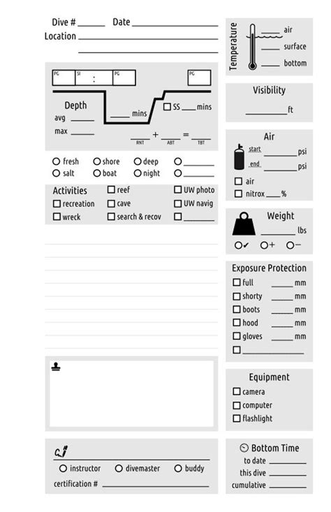 Free Printable Dive Log Pages