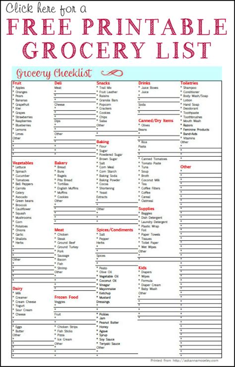 Printable Grocery List Template Free Ziplist Download Free Printable