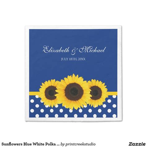 Sunflowers Blue White Polka Dot Wedding Paper Napkins | Zazzle.com | Custom wedding napkins ...