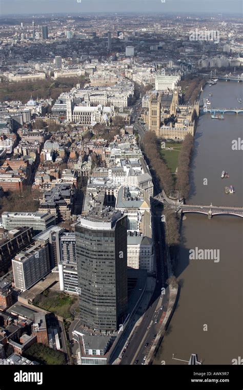 High Level Oblique Aerial View West Of Houses Of Parliament Big Ben