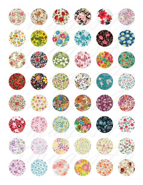 Floral Patterns Round Digital Collage Sheet Bottle Cap Images For