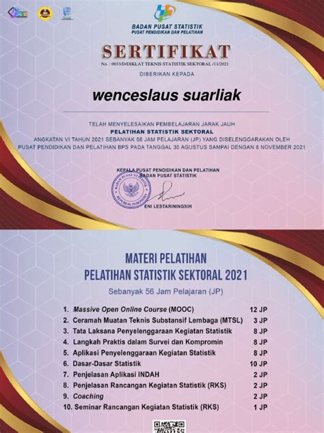 E Sertifikat Pelatihan Statistik Sektoral Pdf