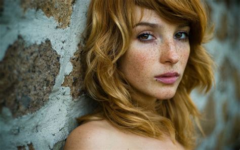 Freckles Face Vica Kerekes Women Redhead Brown Eyes Walls Bare Shoulders Actress