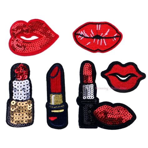 Buy Lip Lipstick Embroidered Sequins Iron On Patch