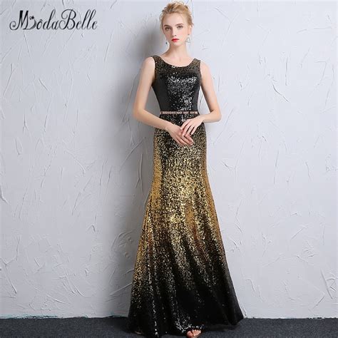 Modabelle Gradient Mermaid Black Gold Sequin Prom Dresses Black Girls