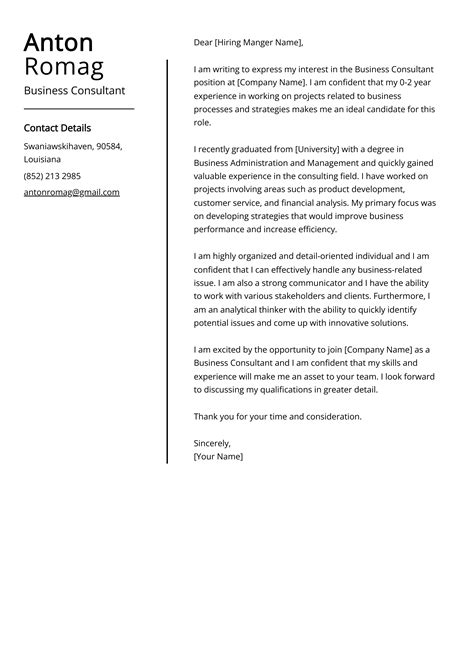 Business Consultant Cover Letter Example Free Guide