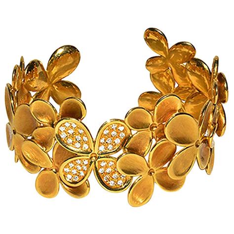 Angela Cummings Gold And Diamond Flower Cuff Bracelet At 1stdibs