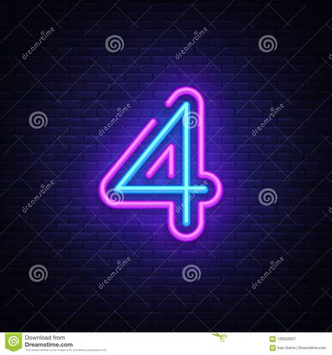 Number Four Symbol Neon Sign Vector Number Four Template Neon Icon