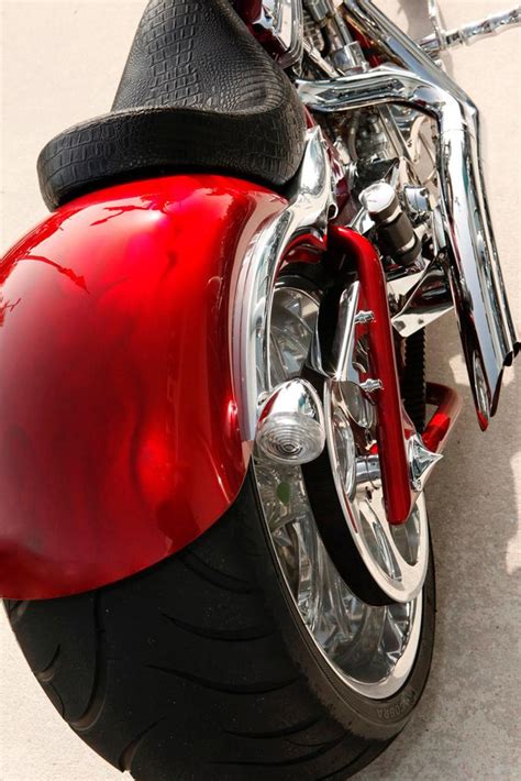 Custom Red Chopper Motorcycle Bike From Rear Photo Art Print Cool Huge