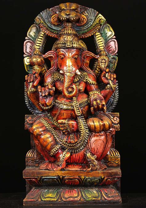 Sold Wood Ganesha Statue With Arch 24 76w1ct Hindu
