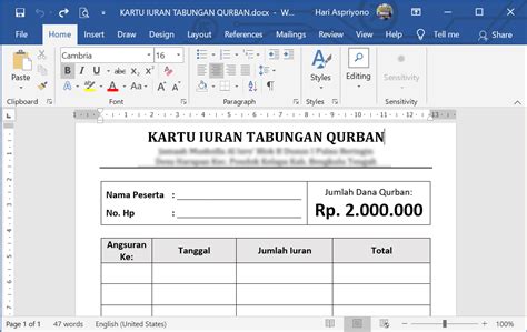 Contoh Buku Tabungan Qurban Terbaru