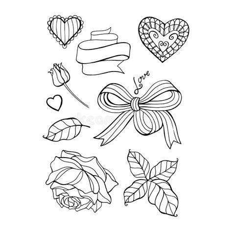 Vector Hand Drawn Valentines Day Design Elements Hearts Flowers