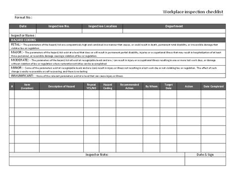 Have the business requirements been finalized and signed off? Workplace inspection checklist