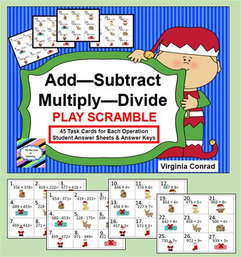 Add Subtract Multiply And Divide Task Card Sets For Christmas