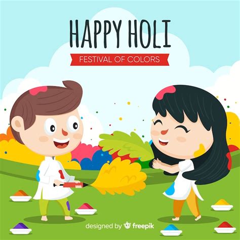 Free Vector Cartoon Kids Holi Festival Background