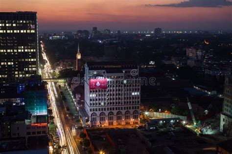 View Of Yangon At Sunset Editorial Stock Photo Image Of Street 99537558