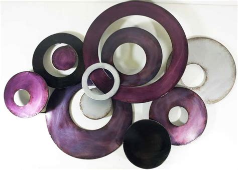 Metal Wall Art Purple Linked Circle Disc Abstract