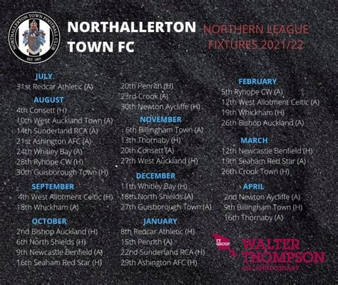 Northallerton Town Football Club Season 202122 July And August Fixtures
