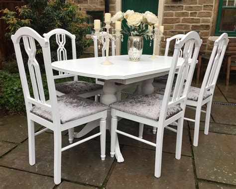 Used restaurant tables and condition is used. Extending Dining Table & 6 Grey Upholstered Chairs | Shabby Chick Vintage - Superior furniture ...