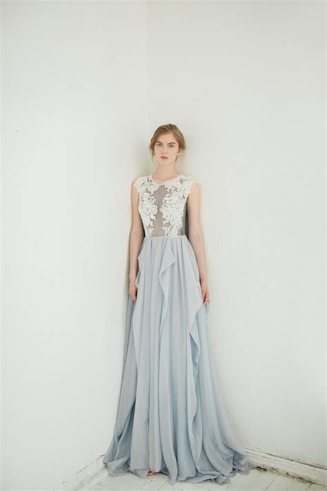 Sample Sale Gray Wedding Dress Iris Blue Grey Silk Wedding Etsy