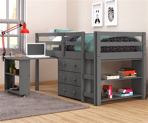 Elevate your mattress with the modern little seeds twin white metal loft bed to create more floor space for a desk, second bed, or play area. Twin Size Low Loft Bed in Grey Finish 760DG | Donco ...