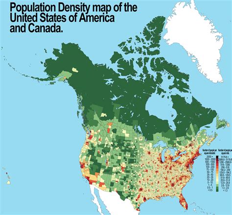 Population Density Map Of The United States Of America And Canada R