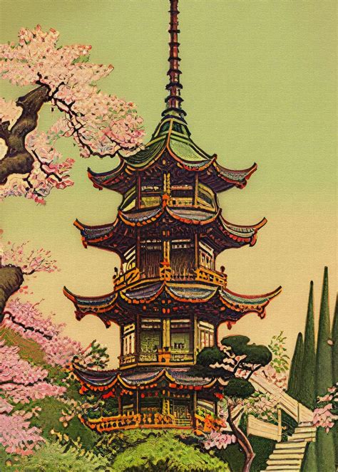 Nouveau Asian Castle Japan Poster By Mcashe Art Displate