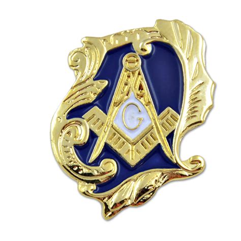 Decorative Square And Compass Masonic Lapel Pin Blue And Gold