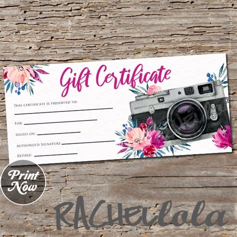 Printable Photography T Certificate Template Photo Session Etsy