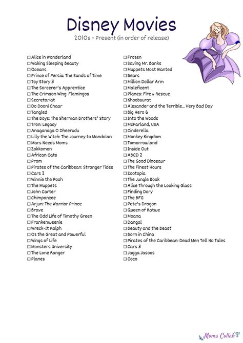 Free Disney Movies List Of 400 Films On Printable Checklists