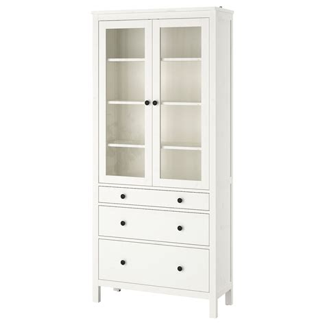 Hemnes Glass Door Cabinet With 3 Drawers White Stain 90x197 Cm Ikea