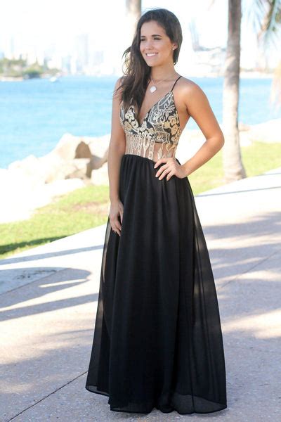 Black And Gold Maxi Dress With Criss Cross Back Maxi Dresses Saved