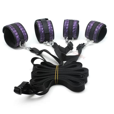 Smspade Purple Pu Sex Soft Bondage Kit Underbed Restraint Adjustable Wrist And Ankle Cuffs