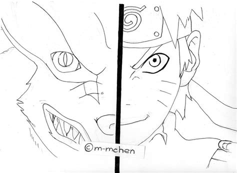 Naruto And Kurama Outlines By M Mchen On Deviantart