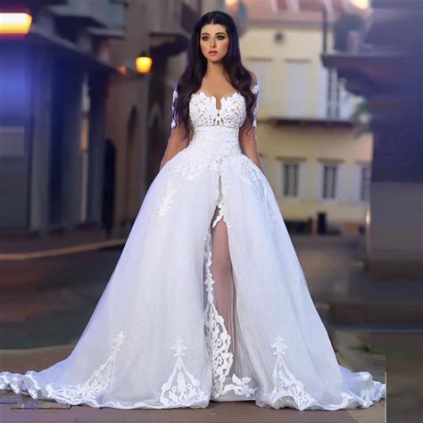 Unique Sexy Bridal Dresses High Side Split Romantic Wedding Gowns Lace