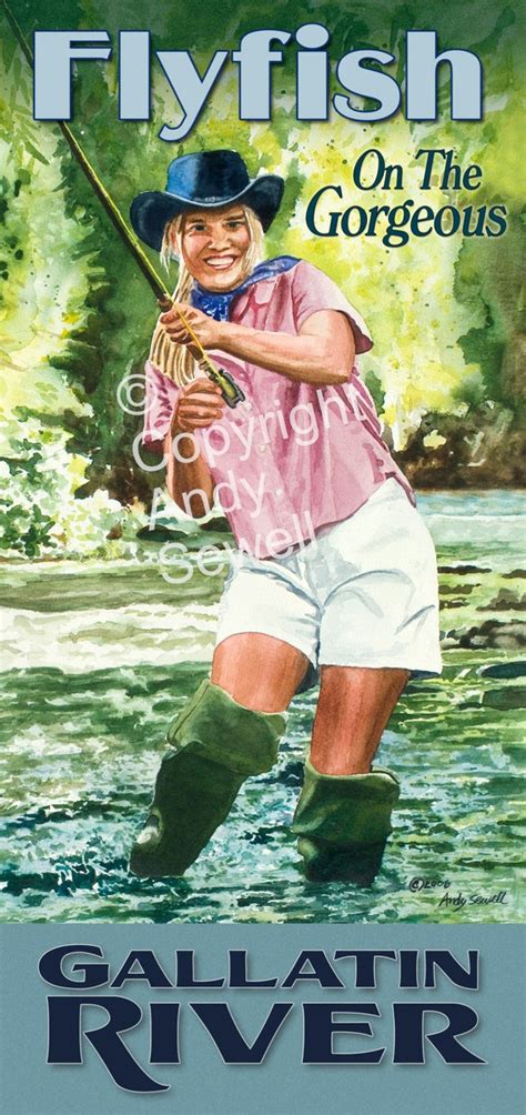 Fly Fishing Pinup Archival Vintage Look Fly Fishing Art Etsy