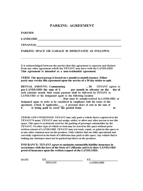 Parking Agreement Form 7 Free Templates In Pdf Word Excel Download